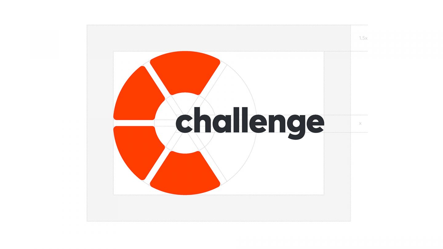 Challenge rebrand logo design including clear space guides