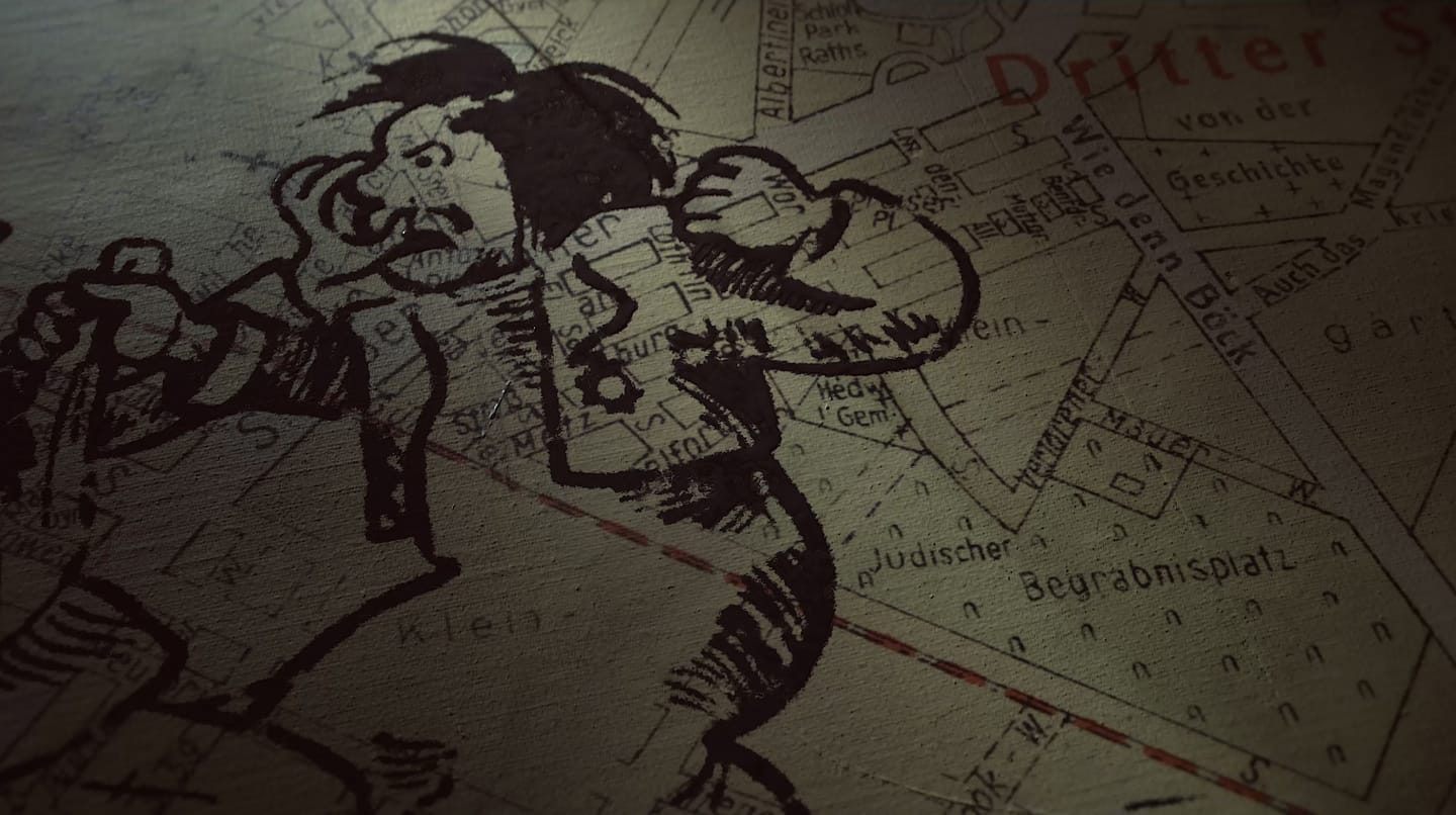 A still from The Defeated title sequence showing two brothers fighting