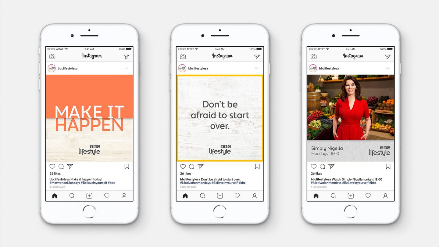 BBC LIfestyle rebrand social media post examples displayed in Instagram UI on a phone