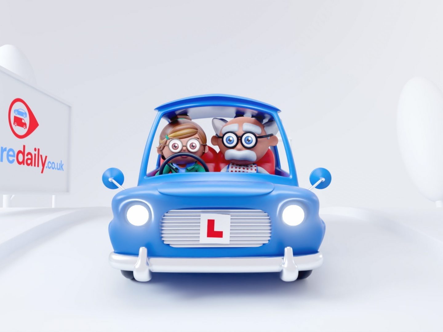 Still from Insure Daily advert featuring the Prof and the Learner Driver character in the car.