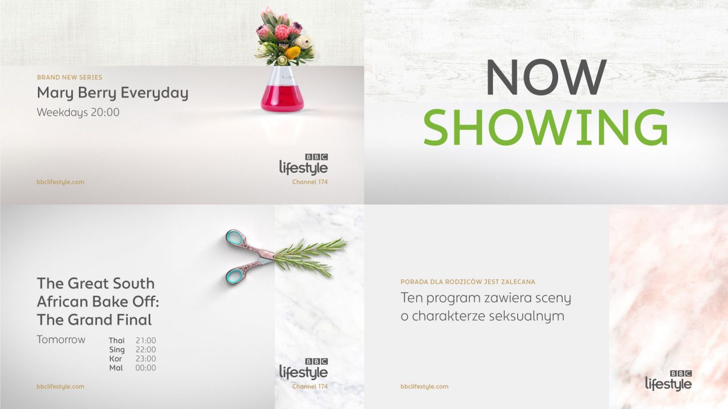 Grid of 4 images showing the on screen packaging for BBC Lifestyle rebrand