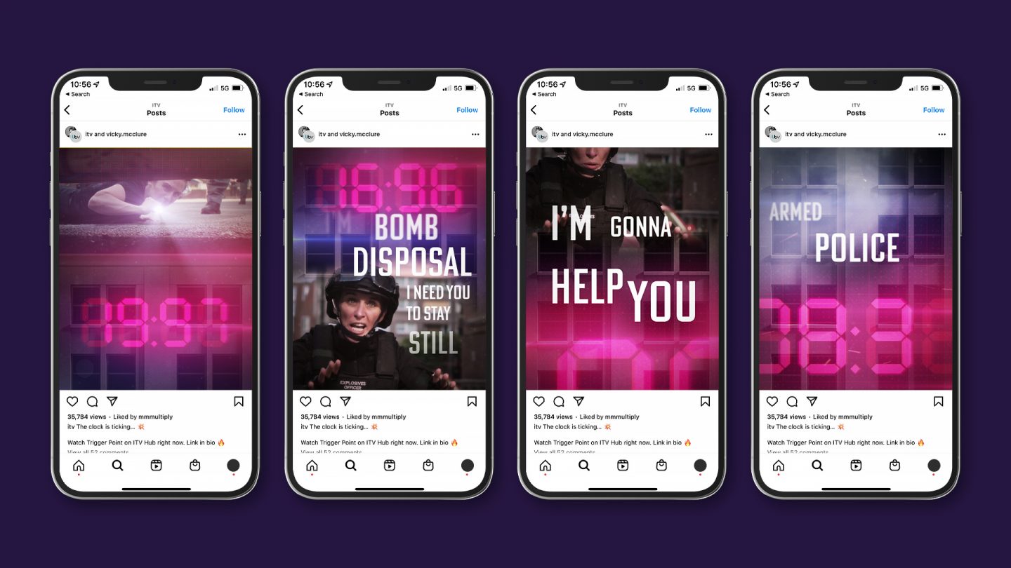 ITV Trigger Point social campaign scrolling creative frame by frame displayed inside a phone