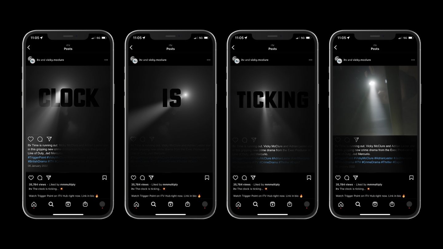 ITV Trigger Point social campaign dark mode frame by frame displayed inside a phone