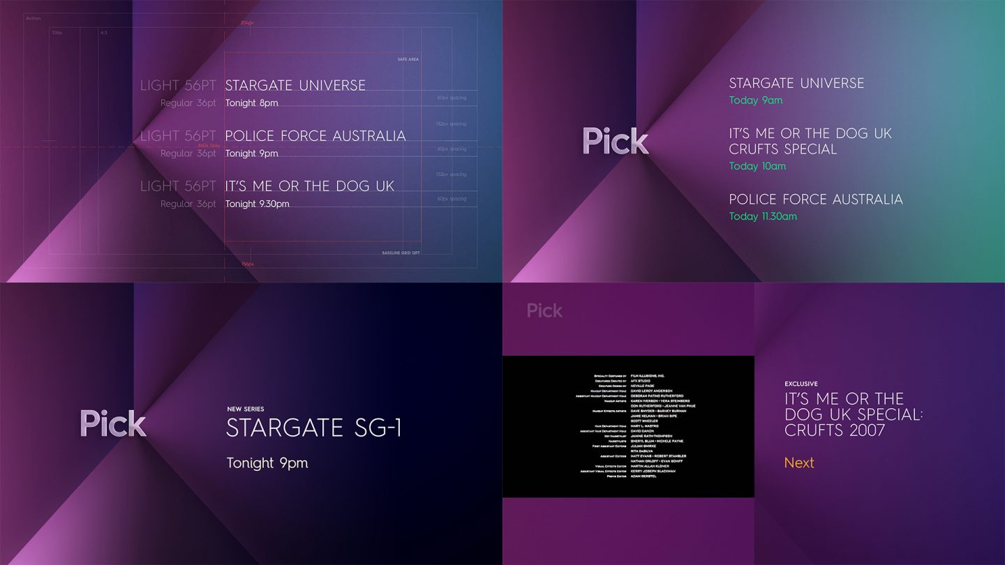 Grid of 4 images showing the OSP for Pick TV Branding