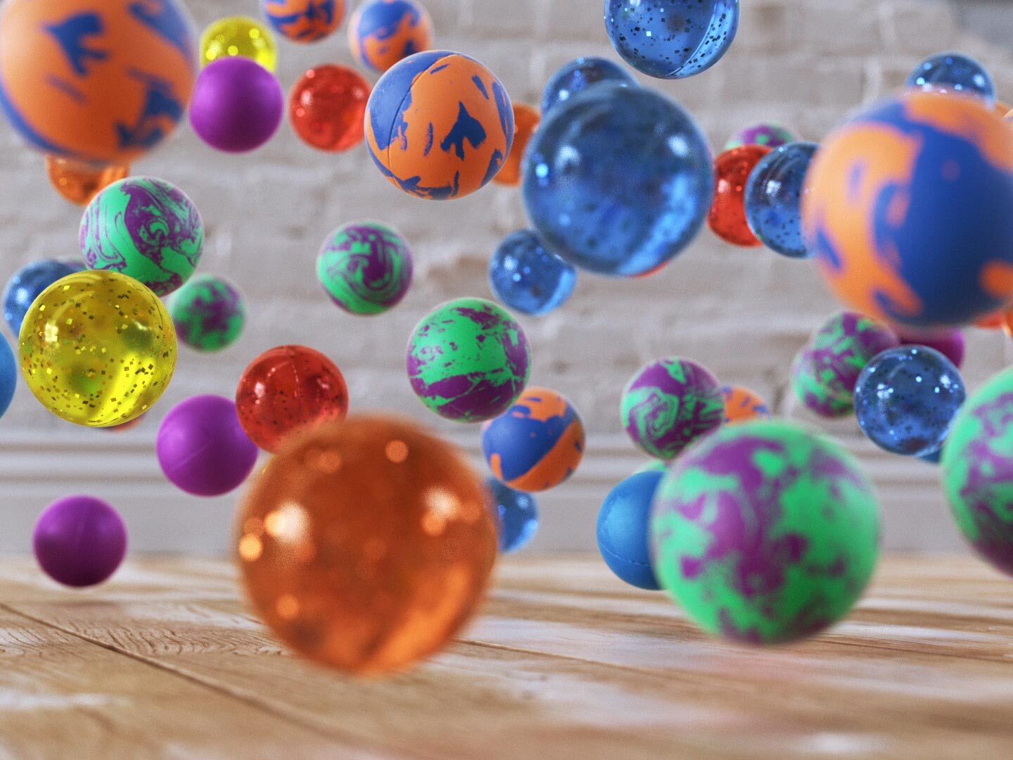 Clean shot of BBC Brit Ident bouncy ball graphics in mid-air