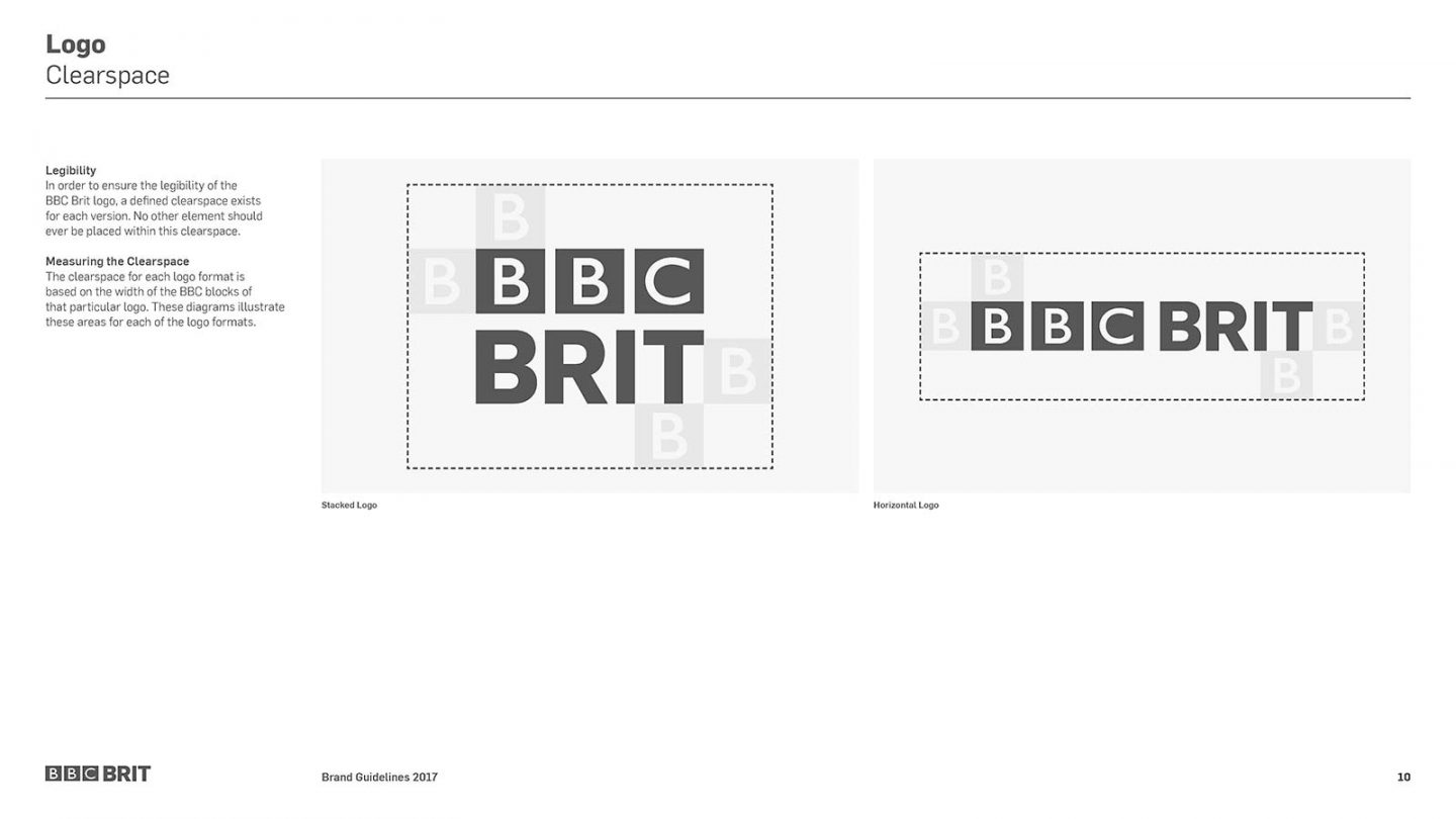 BBC Brit brand guidelines logo clear space page example