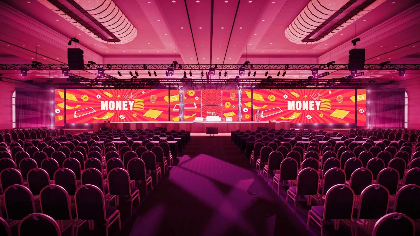 Money 20/20 USA screen graphics in stage mock up example